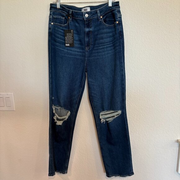 NWT PAIGE Vintage Stella High Rise Distressed Straight Leg Jeans